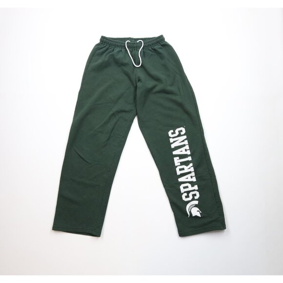 Vintage 90s Mens Small Faded Michigan State University Wide Leg Sweatpants Green